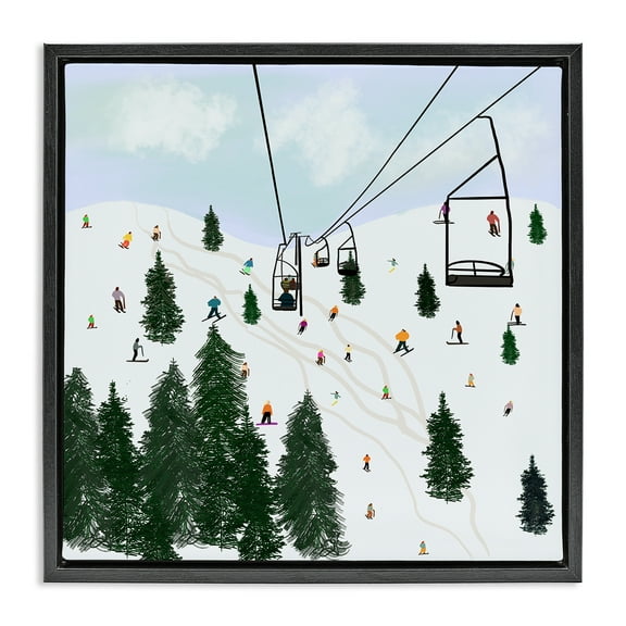 Stupell Industries Ski Lift & Slopes Landscape & Nature Painting Black Floater Framed Canvas Art Print Wall Art, 18 x 18