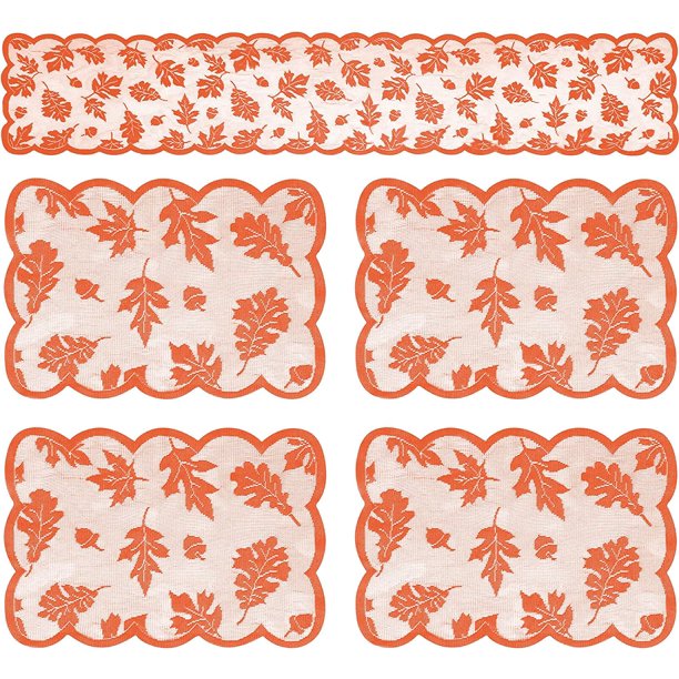 Juego de 5 caminos de mesa decorativos para el día de Acción de Gracias, camino de mesa de otoño de 13 x 72 pulgadas y manteles individuales de 8 x 12 pulgadas para fiesta de Acción de Gracias