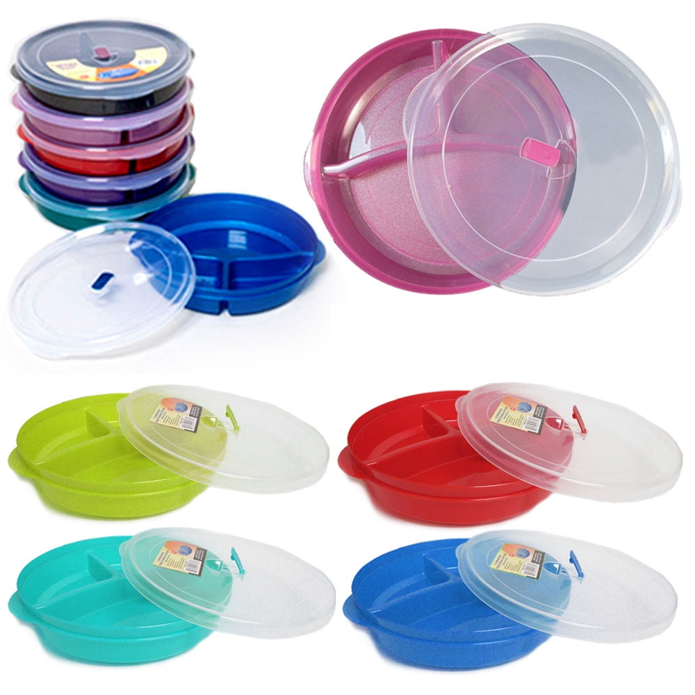  Microwave Food Storage Tray Containers - 3 Section/Compartment  Divided Plates w/Vented Lid (Assorted): Home & Kitchen