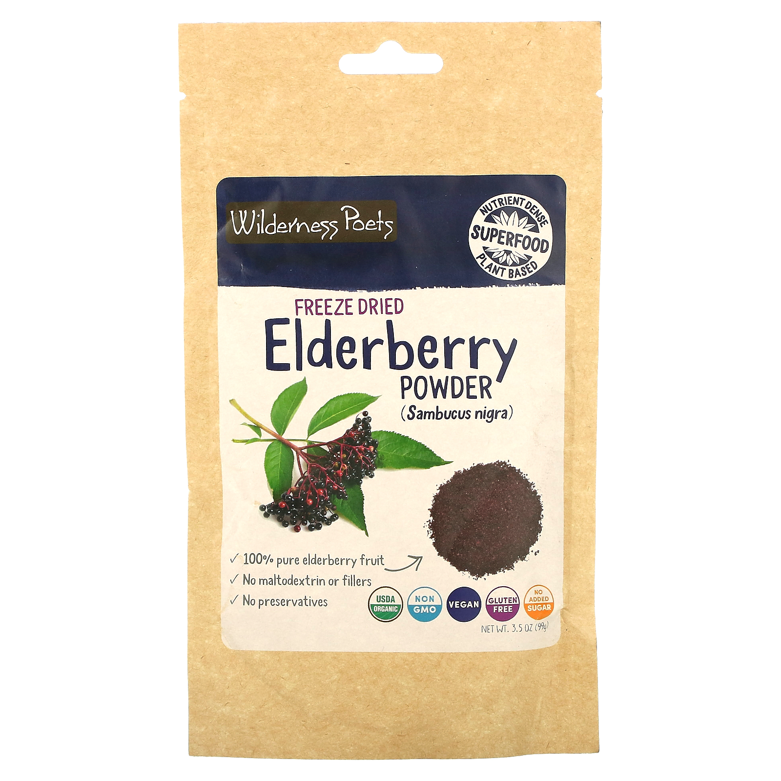 Organic Freeze Dried Elderberry Powder, 3.5 oz (99 g), Wilderness Poets