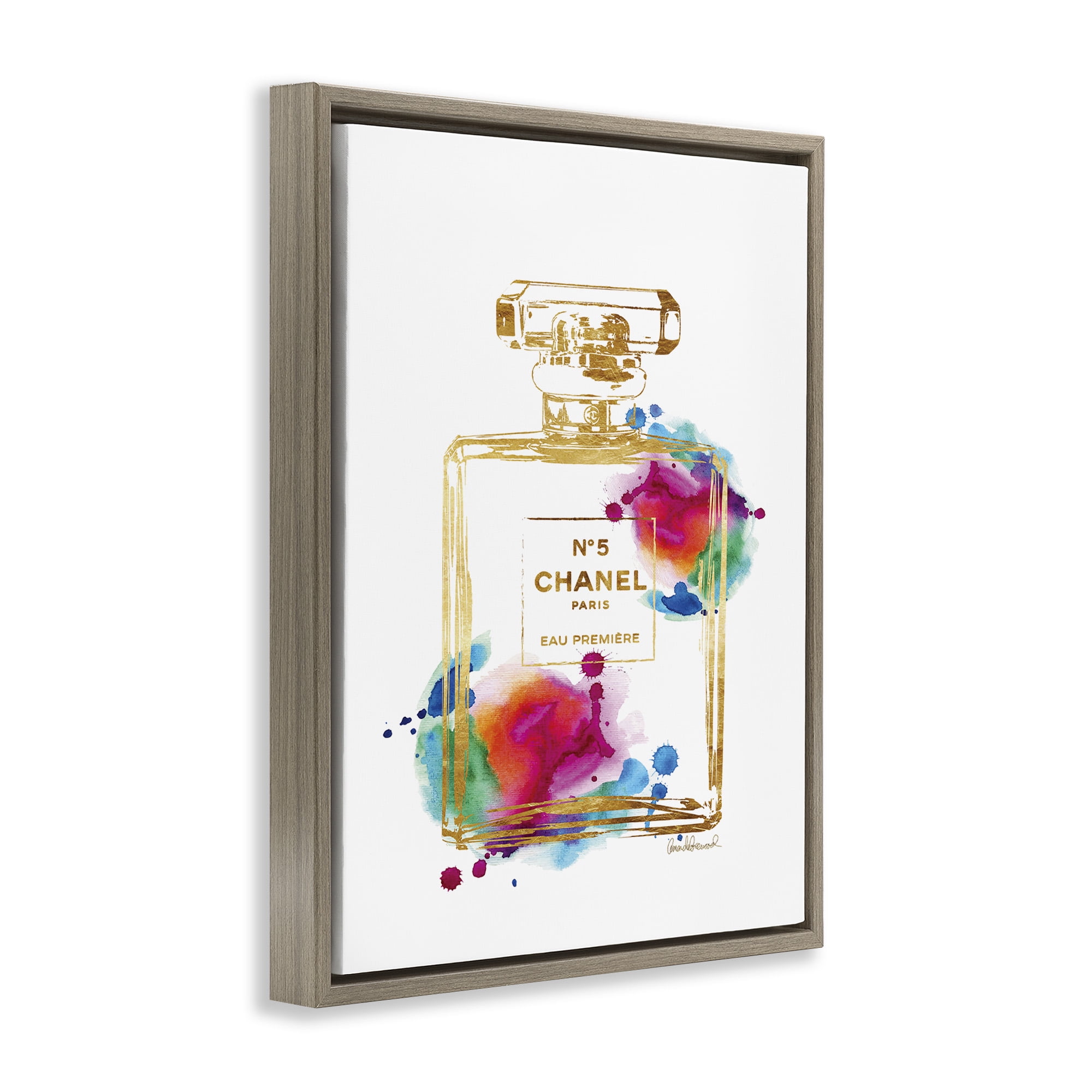 Stupell Industries Fashion Perfume Gold Accent Abstract Painting Brown Floater Framed Canvas Art Print Wall Art, 17 x 21