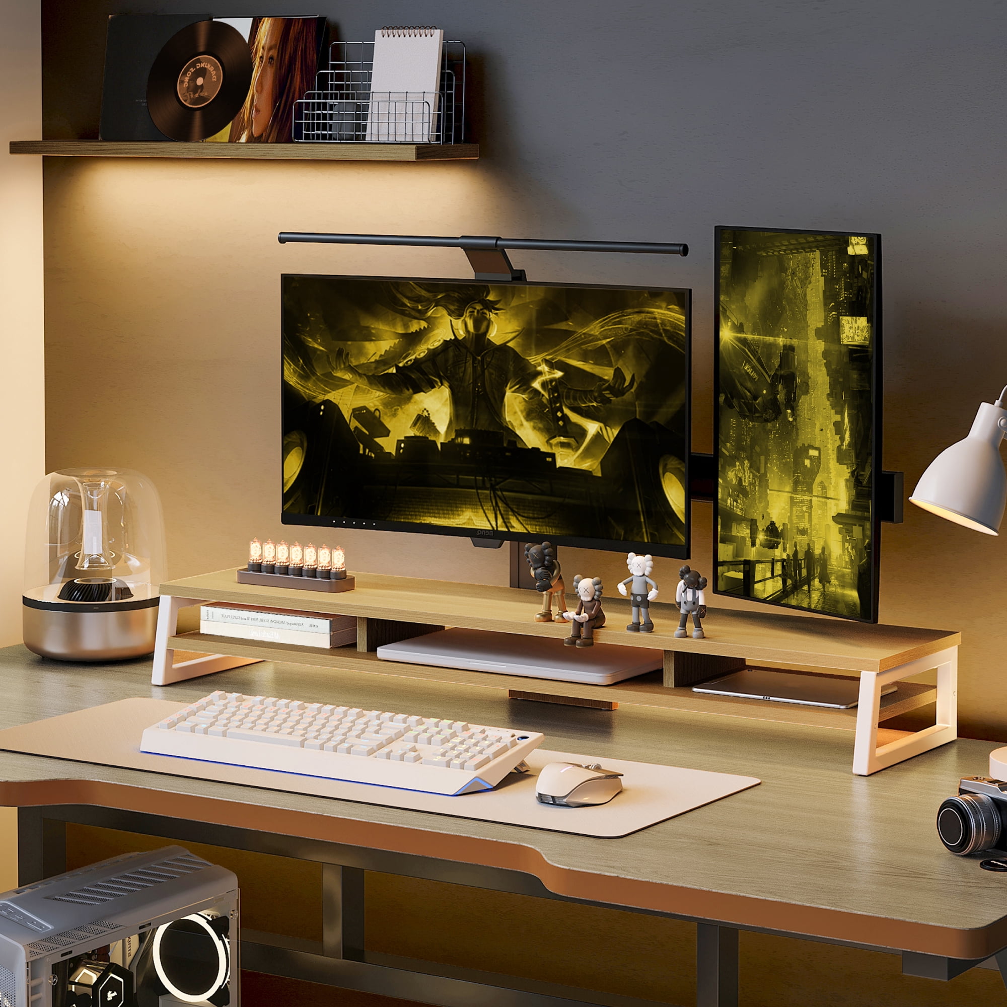 Fenge Dual Monitor Stand Riser for Desk, 42.5in Large Monitor Stands for 2 Monitors