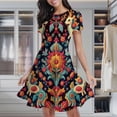 thumbnail image 2 of Colorful Floral And Deer Pattern Women's Classic Swing Skater Dress Casual Work Party Cocktail Dresses, 2 of 6