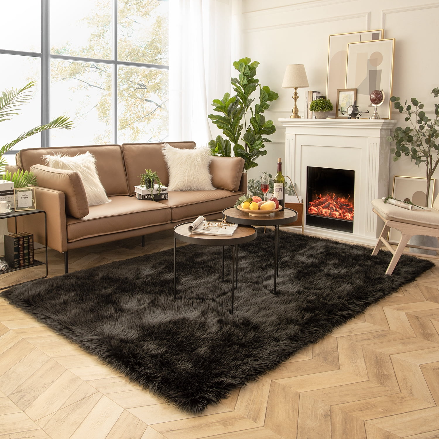 Phantoscope Faux Fur Area Rug, Fluffy Black Shag Carpet, Ultra Soft Machine Washable Indoor Area Rug, 3' x 5', for Living Room, Bedroom, Nursery & Kids Room