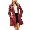 thumbnail image 2 of Black and Friday Deals 50% Off Clear!GaThRRgYP Faux Leather Jackets for Women Two Front Pocket Zippers,Women's Mid Length Leather Jacket With Belt Spring and Fashionable British Jacket, 2 of 6