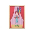 thumbnail image 1 of Clown Wall Art with Frame, Themed Graphic of Whimsical Entertainer Man on Stage with Balloons, Printed Fabric Poster for Bathroom Living Room, 23" x 35", Dark Pink Multicolor, by Ambesonne, 1 of 2