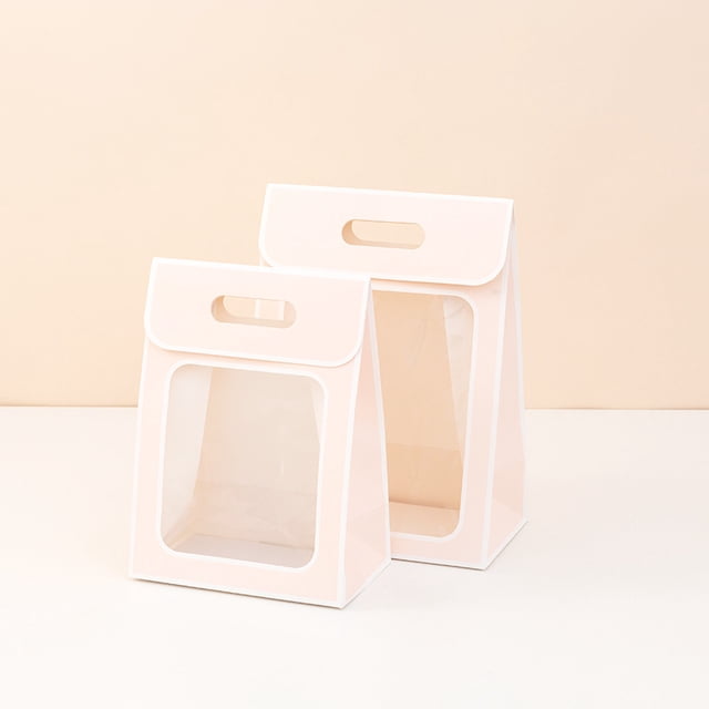 Xiao Hua Regalos, flores, bolsas de embalaje para cajas de regalo, bolsas de transporte con ventana transparente abatible, flores, bolsas de transporte para regalos (rosa, 21,5 * 13 * 30 cm)
