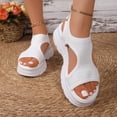 thumbnail image 2 of Womens Platform Sandals Cutout Knitted Mesh Slip on Walking Shoes Summer Comfy Breathable Beach Dress Shoes White Size 7, 2 of 6