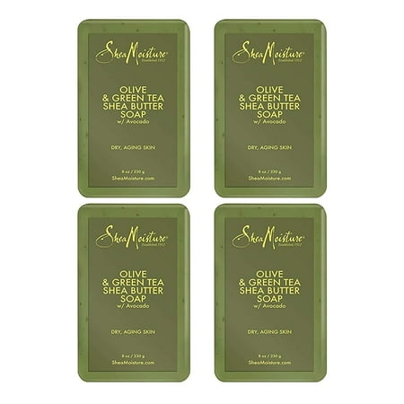 Sheamoisture Shea Butter Bar Soap, Olive & Green Tea, Essential Oils, Skin Care Routine, Olive Oil Soap Bar For Face & Body, Avocado Oil, Rich In Vitamin E, Sensitive Dry Skin (4 Pack - 8 Oz Ea)
