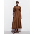 thumbnail image 3 of Womens Vintage Coffee Brown Modest Round Neck A-Line Maxi Dress, 3 of 8