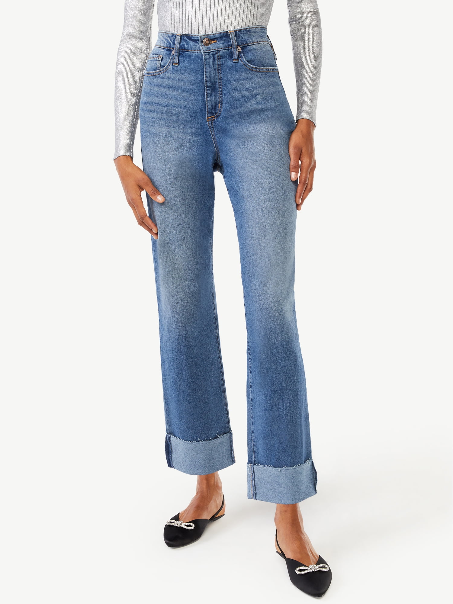 Scoop Women's Benton Ultra High Rise Cuffed Ankle Jeans - Walmart.com