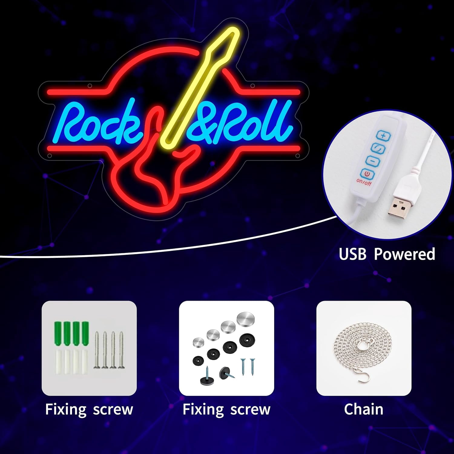 Rock Roll Neon Sign for Wall Decor,Kids USB Powered Rock Roll Led Sign, Reusable Rock Roll Light Up Sign for Boys and Girls, Light Up Sign for Bedroom and Livingroom