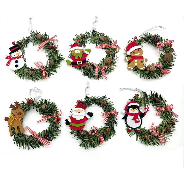 Corona navideña artificial preiluminada, decoración de corona navideña para puerta con Papá Noel, bayas rojas flocadas, piña, para puerta de entrada, decoración para el hogar al aire libre