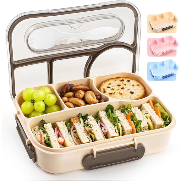 Bento Box Adult, Lunch Box, 4-Compartment Lunch Containers, Drop-Proof, Dishwasher Safe & Made with  Materials(Khaki)