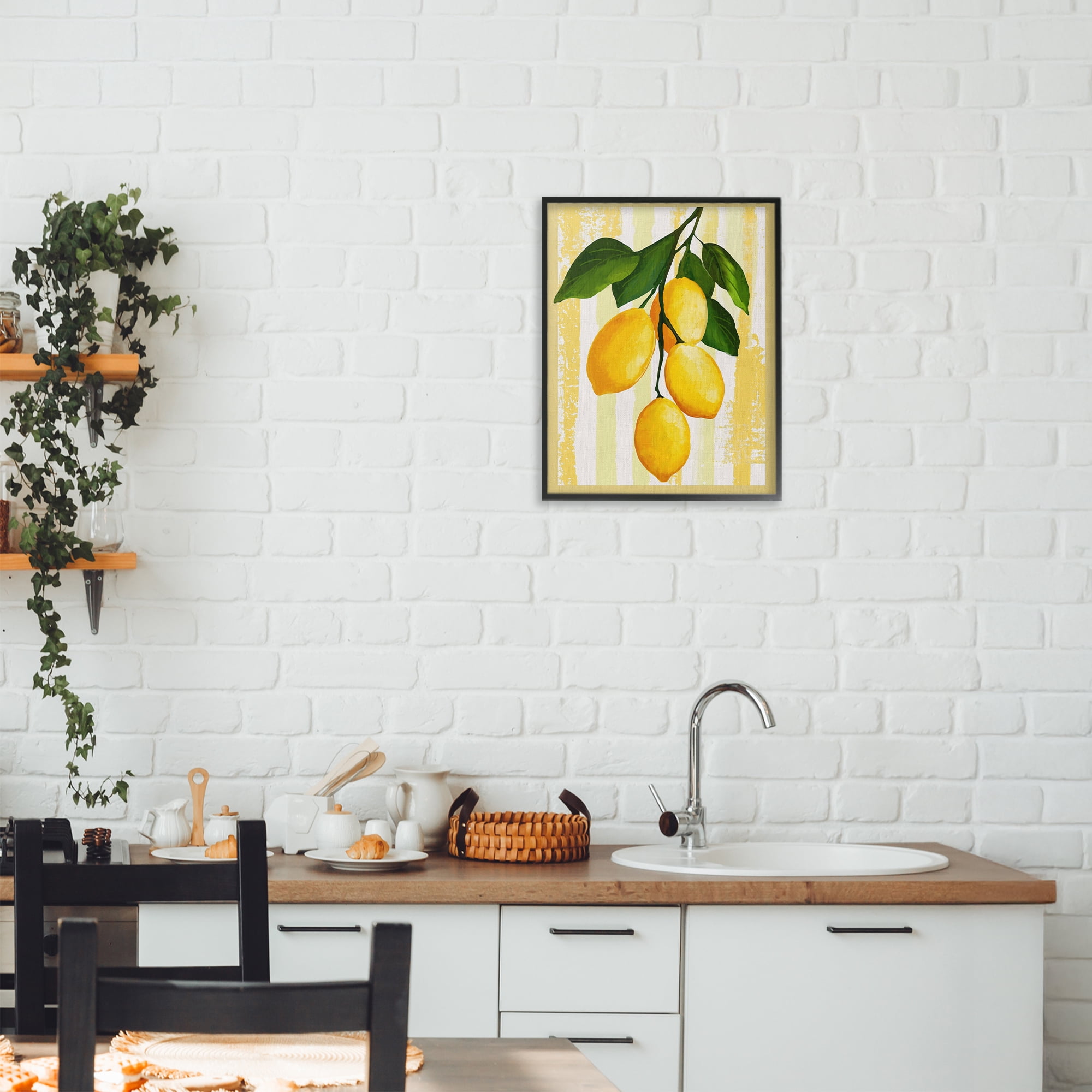 Stupell Industries Lemons on Green Branch Black Framed Giclee Art, design by Yen
