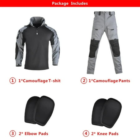

Functional Tactical Camo Suits with Protective Pads - Comfortable Pants and Hooded Combat Shirt for Men - Durable Military Uniform for Combat and Hiking - Versatile Cargo Tactics and Pain