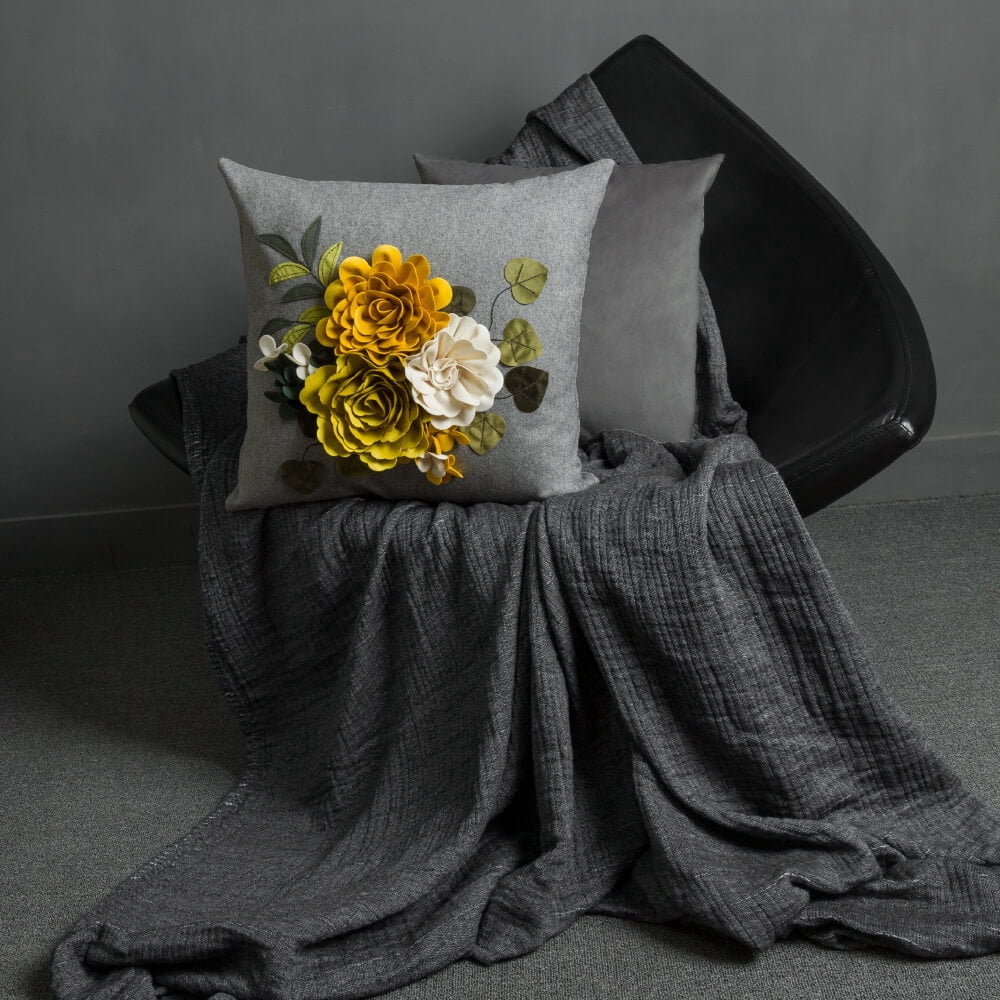 JWH 3D Colorful Flower Pillow Case Square Aesthetic Decorative Floral Throw Pillow Covers for Sofa Couch and Bed 18*18 inch Yellow