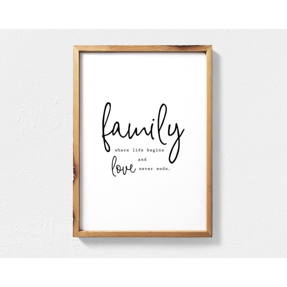 Family Quote Wall Art, Where Life Begins And Love Never Ends, Family Wall Decor, Wall Art Family Room Decor, Living Room Wall Art Home Decor #4092, Unframed Poster Size 8x12