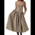 thumbnail image 3 of Vestido Elegante con Corsé para Mujer, Vestido Midi con Tirantes, Escote Bajo, Plisado y Fluido, Vestido de Fiesta con Bustier. Cuadros M, 3 of 7