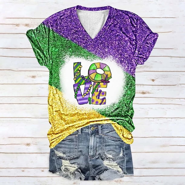 Fiudx Camisas para Mujer Blusa de Manga Corta con Estampado de Carnaval para Mujer, Tops Informales con Cuello Redondo