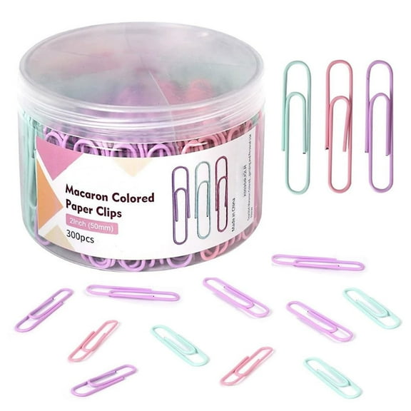 300 Pcs 2 in (50mm) Macaron 3 Colored Jumbo Paper Clips for Organizing Documents and Files, Large Clips for Office, Home Supplies
