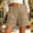 Khaki, variant on JUSLIO Shorts Women,Elastic Waist with Pockets Button Mid-Length Shorts,Faux Linen Button,Black,Size M