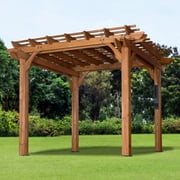 Backyard Discovery Beaumont 10x10 Cedar Wood Patio Pergola Kit, Trellis Roof, PowerPort