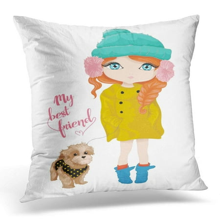 ECCOT Little Cute Girl and Dog Design My Best Friend Slogan Princess Pillowcase Pillow Cover Cushion Case 20x20 (Best Dog For Little Girl)