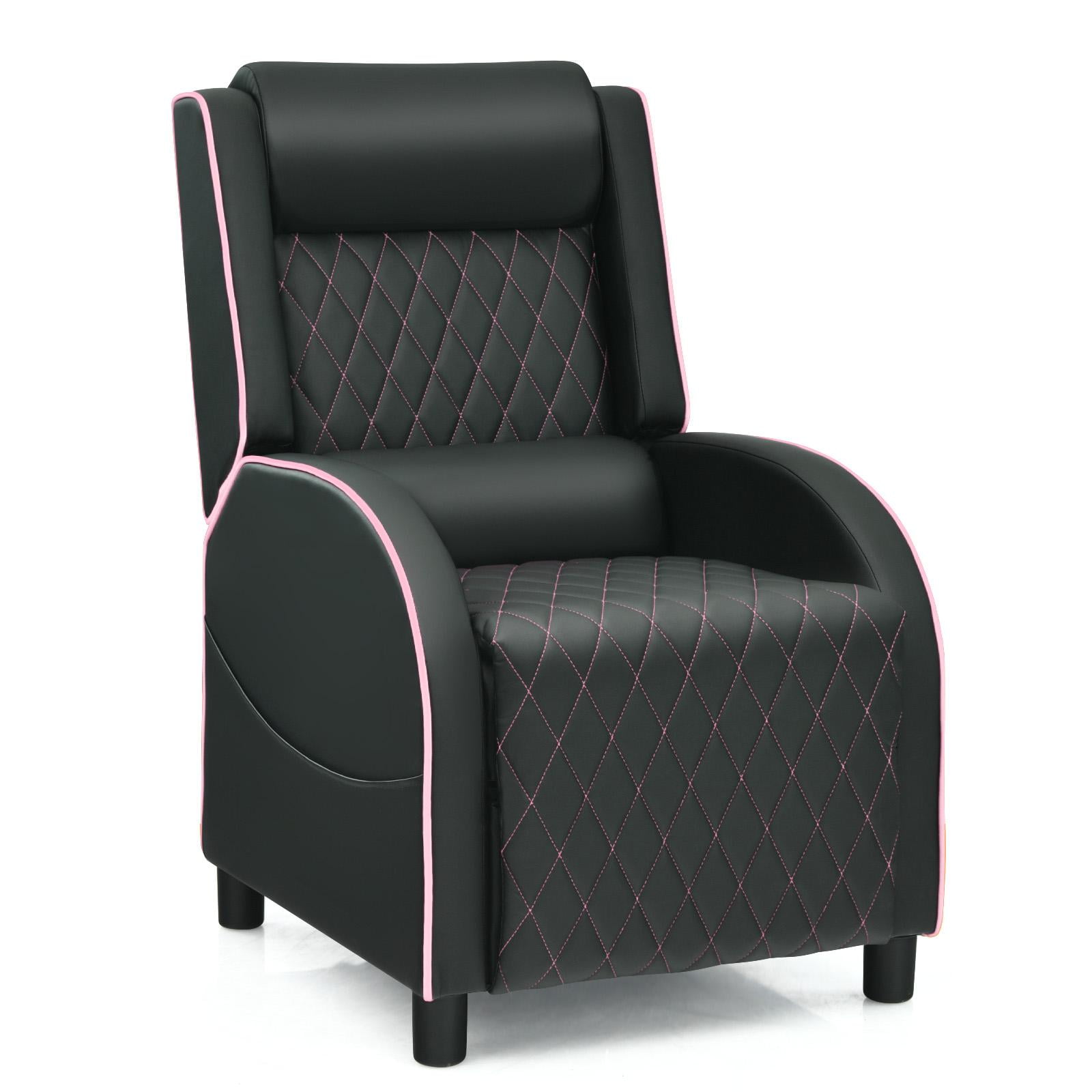 Giantex Massage Gaming Recliner Chair, PU Ergonomic Single Sofa w/Headrest, Lumbar Support, Racing Style, Reclining Home Theater Seating, Pink