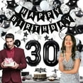 thumbnail image 6 of FL Birthday Decorations for Men Women, Black White and Silver Happy  Party Decor Set with 25 Number Foil Balloons, Banner, Cake Topper for Him Her, 6 of 7