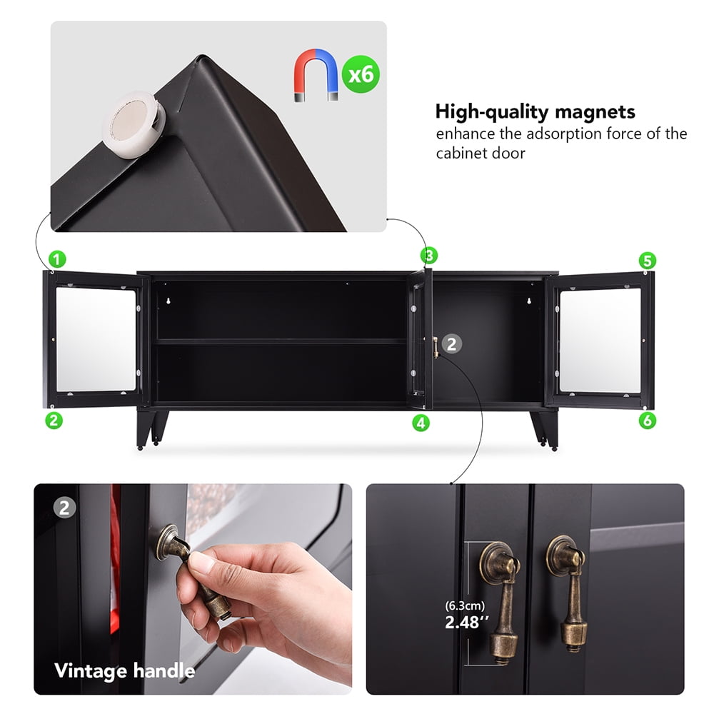 Private Jungle Modern TV Stand for TVs up to 55", Console Storage Cabinet Shelf with 3 Glass Door-Black Private Jungle Modern TV Stand for TVs up to 55", Console Storage Cabinet Shelf with 3 Glass Door-Black