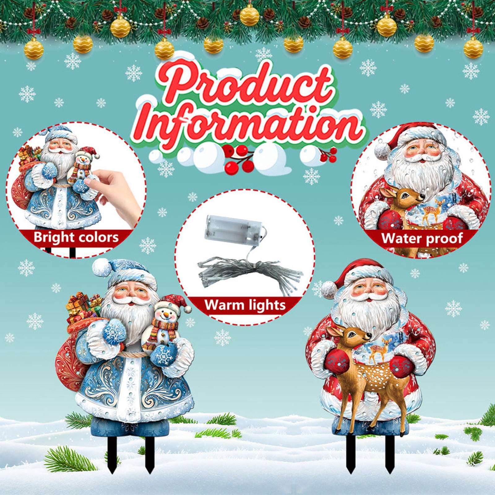 Zzxfth 2Pcs Christmas Yard Signs Decorations Outdoor with Led Lights， Glowing Santa Claus， Christmas Decorations Stake for Outdoor Lawn Garden Decor