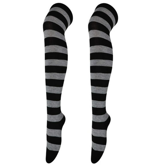 Women‘s Grip Socks Striped Holiday Over‑knee Socks Pilates Socks 3‑Pair Gray