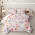 thumbnail image 2 of jejeloiu Pink Cat Colorful Floral Quilt King Kids,Sweet Garden Kitten Cartoon King Coverlet Set For Girls,3-Piece, 2 of 7