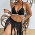 thumbnail image 4 of UTSJKR Hot Rave Knitted Brazilian Bikini Sets for Women Halter Triangle Bra and Fringes Skirt Coverups 2 Piece Bathing Suits Black Free Size, 4 of 5