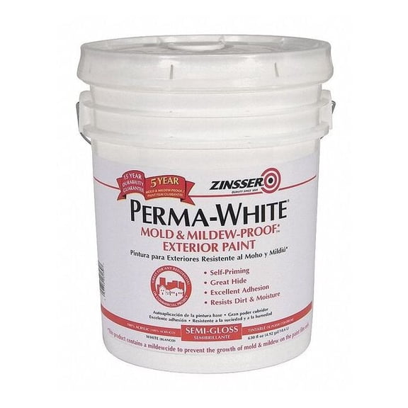 Zinsser Interior/Exterior Paint, Satin, Water Base, White, 5 gal 3100