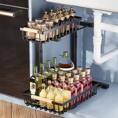 KEKAPE UNDER SINK ORGANIZER AND STORAGE, PULL OUT DRAWER ORGANIZER - BLACK