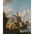 thumbnail image 2 of Jan Abrahamsz Beerstraaten 12x14 Gold Ornate Wood Frame and Double Matted Museum Art Print Titled - At Capriccio of a Mediterranean Port, 2 of 4
