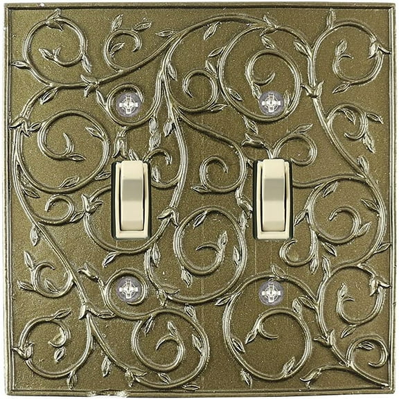 Meriville French Scroll 2 Toggle Wallplate, Double Switch Electrical Cover Plate, Aged Gold