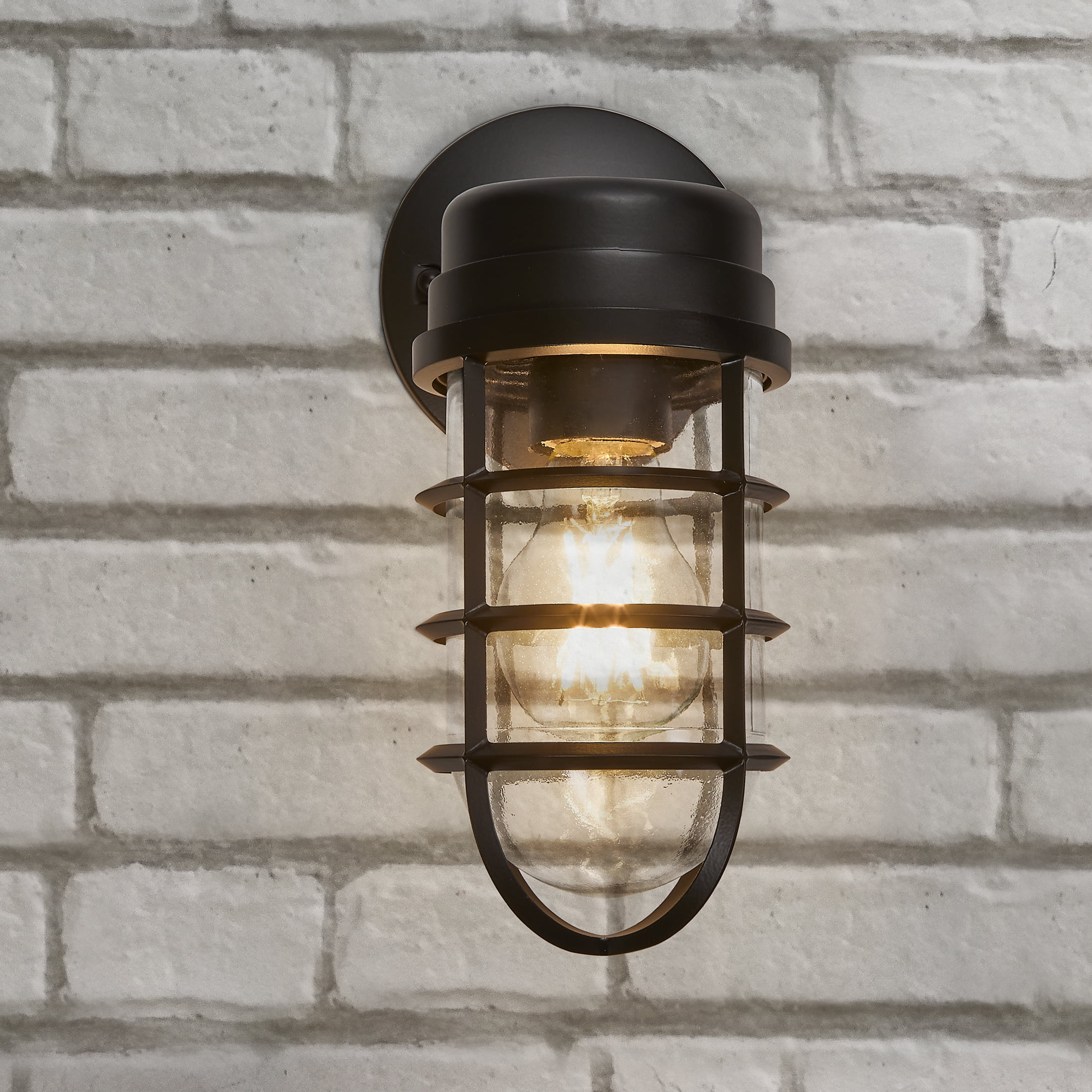 Maxxima LED Cage Light Wall Lantern - Outdoor Porch Light w/ A19 Edison Bulb, 800 Lumens, 2700K Soft White, Dimmable, Decorative Fixture with Modern Mount for Front Door, Garage, and Indoor Lighting