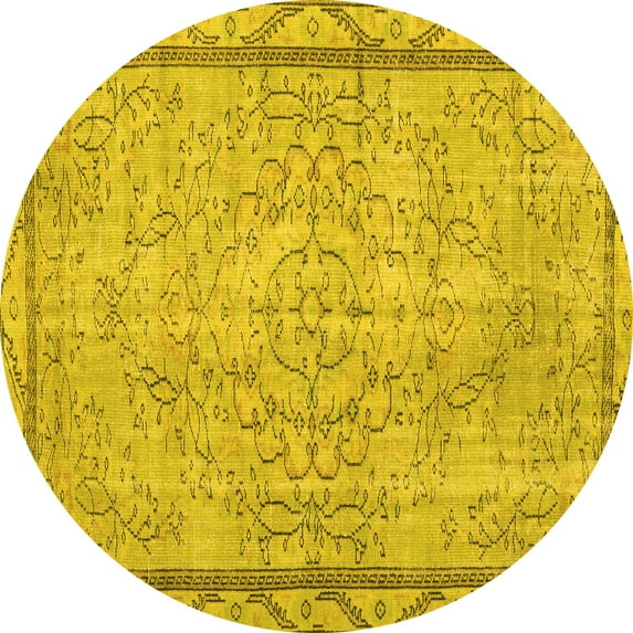 Ahgly Company Machine Washable Indoor Round Persian Yellow Traditional Area Rugs, 5' Round