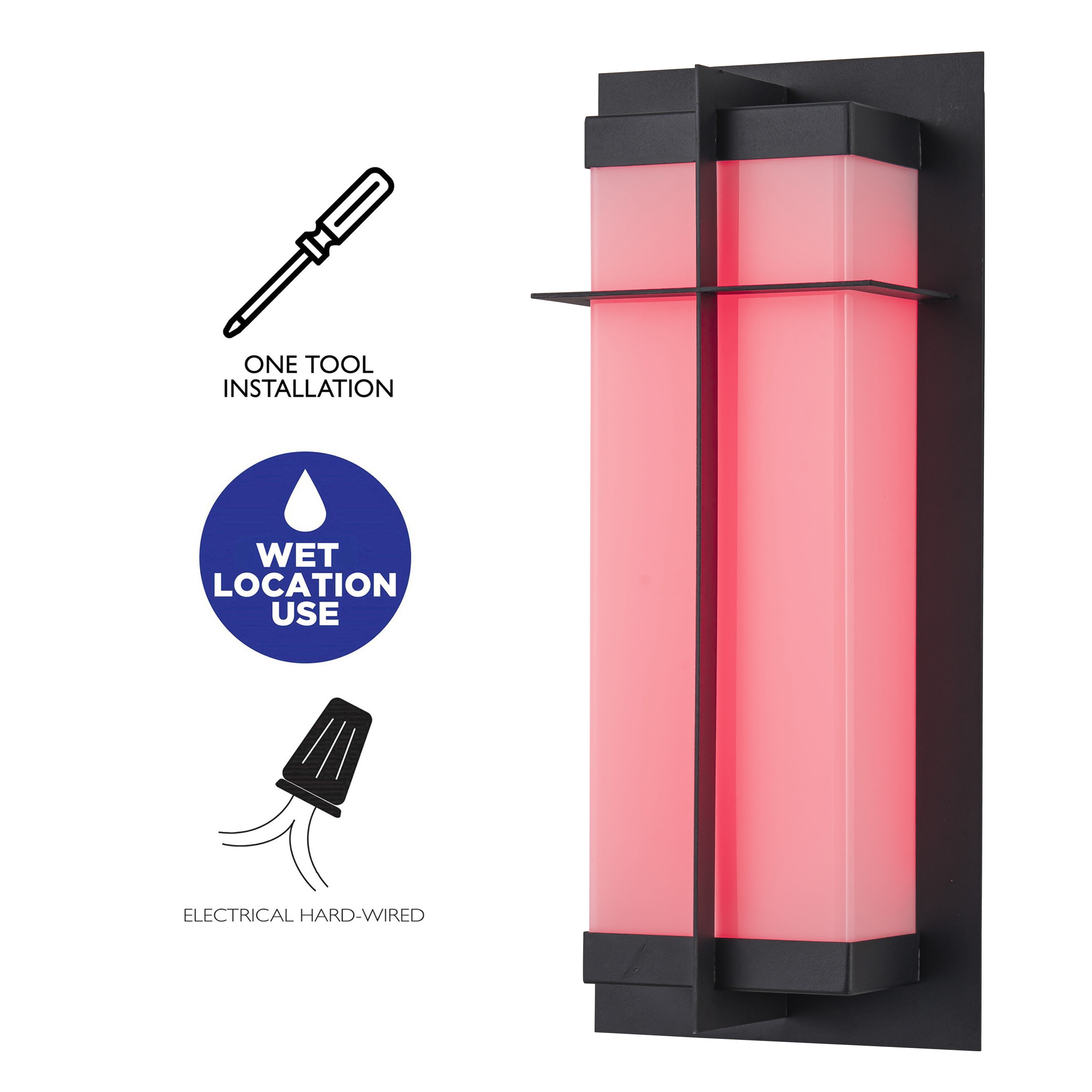 C Cattleya 15in Matte Black RGB Outdoor Wall Sconce Light with Acrylic Shade