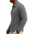 thumbnail image 4 of LWavelet Men's Waffle Texture Collar Button Polo - Long Sleeve Casual Everyday Top Gray 2XL, 4 of 7