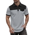 thumbnail image 2 of LEKWK Shirt for Men Short Sleeve Color Block Golf Shirt with Chest Pocket Casual Collared Tennis Top Lightweight Breathable Summer Activewear Gray M, 2 of 2