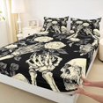 thumbnail image 4 of Homewish Dark Halloween Skeleton Bed Sheets,Vintage Rose Pattern Full Size Sheets,Black Cream,4pcs,1 Flat Sheet,1 Fitted Sheet and 2 Pillowcases, 4 of 6