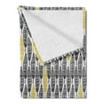 thumbnail image 2 of Feather Soft Flannel Fleece Throw Blanket, Hand Drawn Repeating Pattern Ornate Feathers Style, Cozy Plush for Indoor and Outdoor Use, 60" x 80", Black White Mustard, by Ambesonne, 2 of 5