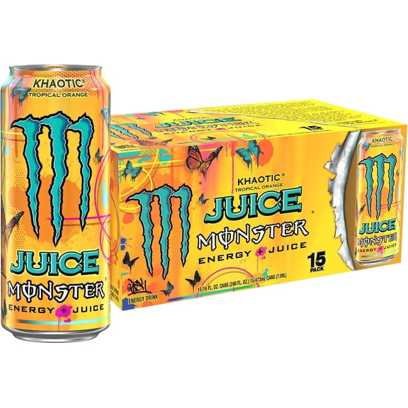 Monster Energy Juice Monster Khaotic Tropical Orange Flavor, 15 Pack, 16 fl oz