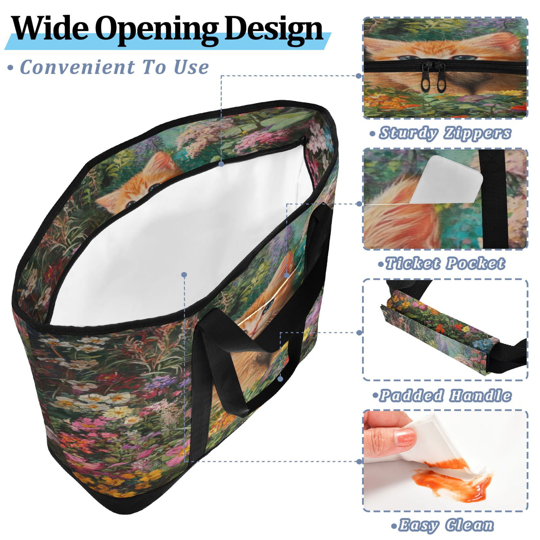 Large Hand-held Ice Pack Picnic Bag Insulation and Refrigeration Suitable for Shopping Picnics and Camping Garden Orange Cat