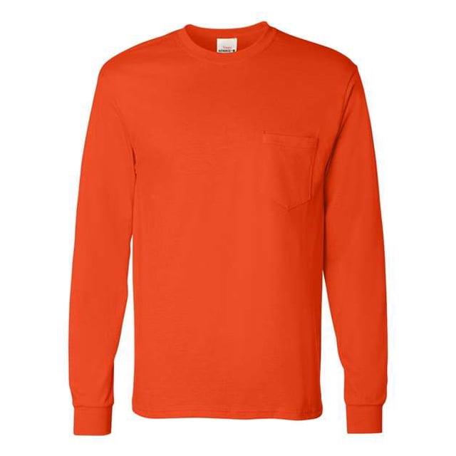 Camiseta de manga larga sin etiquetas con bolsillo Hanes para hombre - Mediana - Naranja hanes 5596