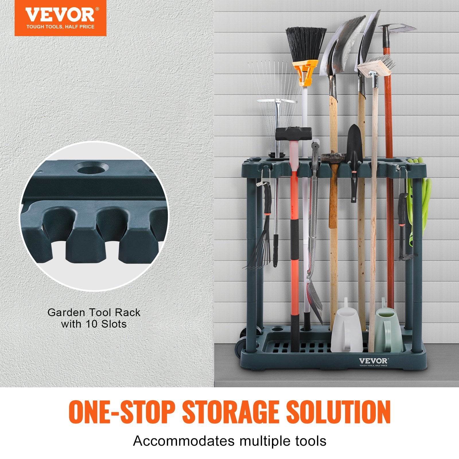 Garden Tool Organizer, 10 Slots, Yard Tool Tower Rack for Garage Organization and Storage, Hold Long-Handled Tools, Rakes, Brooms, Shovels, PP Garden Tool Stand Holder Organizer